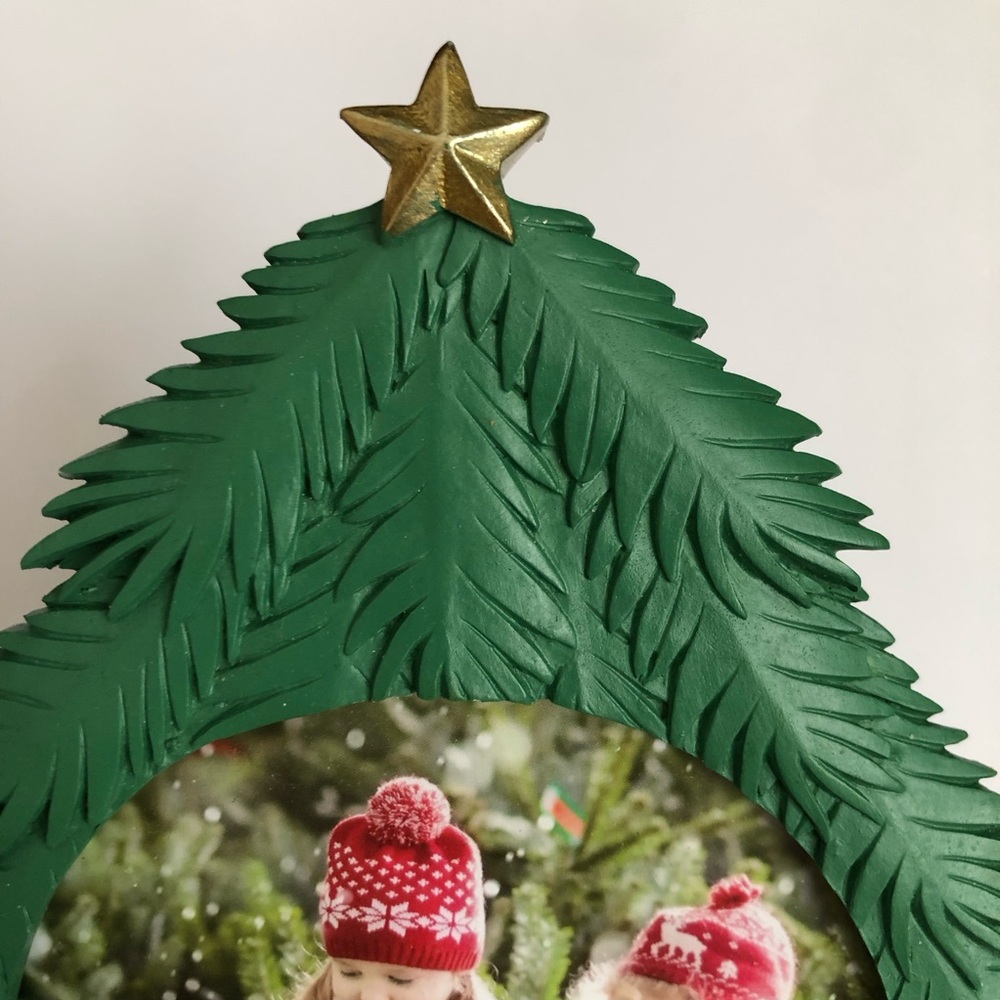 Christmas Tree Picture Frame Resin Isaac Jacobs 4x4 inch  photo Green gold star - Picture 5 of 8